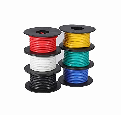 TUOFENG 14awg Draht Flexibler Silikondraht, 2.0mm² verzinnte Kupferdrähte Silikondraht Isoliert (6 verschiedene farbige 4m Each)(OD:3.5 mm) 600V Litzendraht Automotive Verdrahtung von TUOFENG