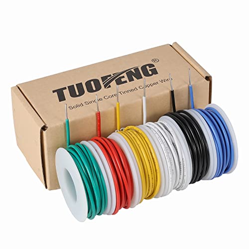 TUOFENG 16 awg Draht Solid Core Hookup Drähte-6 Verschiedene farbige Jumper Wire 13.2ft oder 4m Jeder, 1.3mm² Zinned Kupferdraht PVC (OD: 2.3mm) Haken up Draht Kit von TUOFENG