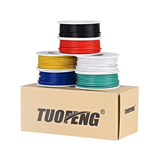 TUOFENG 18AWG PVC-Elektrokabel-Kit - 6 verschiedenfarbige 5 Meter Spulen - 0.82 mm² Litzendraht - verzinntes Kupfer-Anschlusskabel-Kit für Heimwerker von TUOFENG