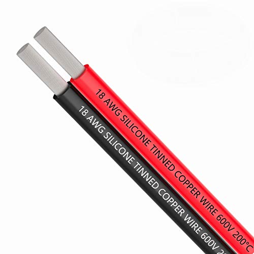 TUOFENG 18awg Elektrokabel, 18 Gauge Silikonkabel 10 Meter [Schwarz 5 m Rot 5 m] Verlängerungskabel Kabel 2 Leiter Parallele Drahtleitung Flexibler Haken Sauerstofffreie Litzen Verzinnter Kupferdraht von TUOFENG