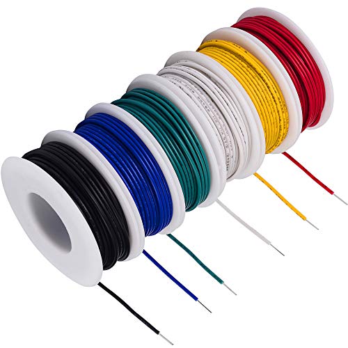 TUOFENG 20 awg Draht Solid Core Hookup Drähte-6 Verschiedene farbige Jumper Wire 26.3 ft oder 8 m Jeder, 20-Messgerät verzinnte Kupferdraht PVC (OD: 1.7mm) Haken oben Draht Kit von TUOFENG
