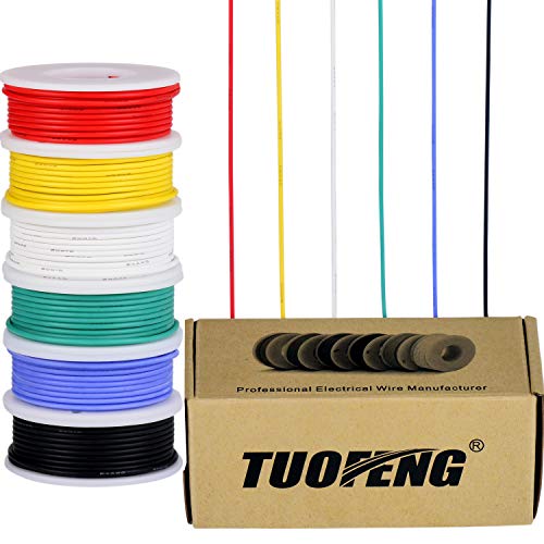 TUOFENG 22 AWG Elektronik kabel set verzinnter Kupferdraht Kit 0,32mm² Flexibler Litzen Silikon Leitungen Draht(6 verschiedene farbige 8 Meter Spulen) von TUOFENG