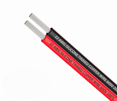 TUOFENG 22awg Silikon Elektrokabel Verlängerungskabel Kabel 10 Meter [Schwarz 5 m Rot 5 m] 2 Leiter Parallele Drahtleitung Weich und flexibel 22 Gauge Haken sauerstofffreie Litzen Kupferdraht von TUOFENG