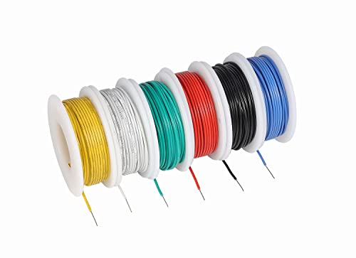 TUOFENG 30awg Draht Fest Kern Anschlussdrähte-6 Verschiedene farbige Jumper Wire 100ft oder 30m Jeder, 0.05mm² verzinnter Kupferdraht PVC (OD: 0.60mm) Haken Sie Draht-Kit an von TUOFENG