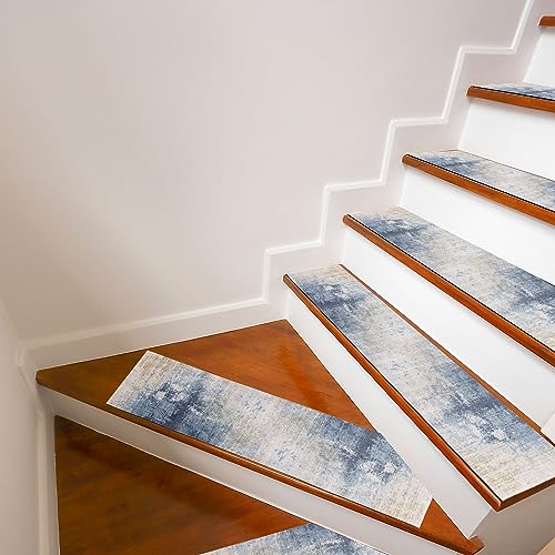 TUOJINRUIDA Gummi Stufenmatten für Holztreppen 24 x 65 cm Satz von 13 Innenräumen rutschfeste Treppenstufen Teppich für Kinder, ältere Menschen, Haustiere von TUOJINRUIDA