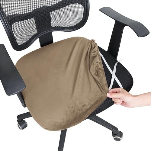 Bürostuhl Bezug,Office Chair Cover 1PC Velvet Spandex Office Chair Seat Covers Stretch Solid Color Cover Removable Dust(Camel) von TUOYDJA