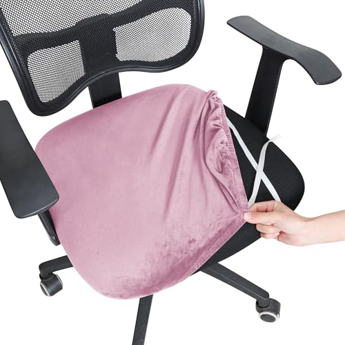 Bürostuhl Bezug,Office Chair Cover 1PC Velvet Spandex Office Chair Seat Covers Stretch Solid Color Cover Removable Dust(Pink) von TUOYDJA