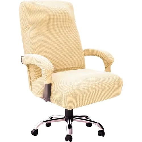 Bürostuhl Bezug,Office Chair Cover Thicken Jacquard Office Chair Cover Elastic Rotating Computer Seat Case Stretch Covers with Armrest(Beige,L) von TUOYDJA