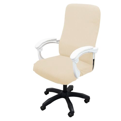 Bürostuhl Bezug,Office Chair Cover Thickened Computer Office Chair Covers Dustproof Pet Scratch Resistant Retractable Office Chair Cover(Beige,L) von TUOYDJA