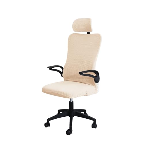 Bürostuhl Bezug,Office Chair Cover Water Repellent Game Chair Cover with Headrest for Office Internet Cafe Computer Armrest Gaming Covers(Beige) von TUOYDJA