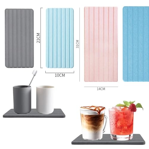 Diatomite Stone Bath Mat,Quick Dry Stone Mat Kitch 1/2 Stück wasserabsorbierende Kieselgur-Untersetzer mit Rillen, Badezimmer-Waschtischablagen, sofort trockener Waschbecken-Organizer, wasserabsorbier von TUOYDJA