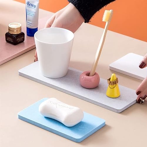 Diatomite Stone Bath Mat,Quick Dry Stone Mat Kitch 2 STÜCKE Wasserabsorbierende Steinschale for Spüle Rutschfeste Schnelltrocknende Untersetzer Küchenschale Wasserabsorbierende Stein(6,Rectangle 22x8c von TUOYDJA