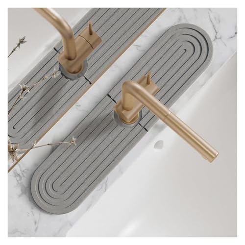 Diatomite Stone Bath Mat,Quick Dry Stone Mat Kitch 23,6" x 3,9", weiß, Küchenarmaturmatte - Kieselgur-Spritzschutz for die Spüle, schnelltrocknende, wasserabsorbierende Steinablage(Light Grey,17.7" x von TUOYDJA