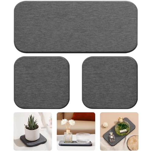 Diatomite Stone Bath Mat,Quick Dry Stone Mat Kitch 3-teiliges wasserabsorbierendes Steintablett for das Waschbecken, Trockentablett aus Kieselgur, schnell trocknendes Steinseifentablett und Zahnbürste von TUOYDJA