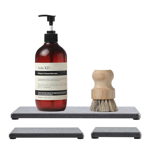 Diatomite Stone Bath Mat,Quick Dry Stone Mat Kitch 4-teiliges Waschtischtablett for Badezimmerwaschbecken, Kieselgur-Schnelltrocknungsmatte aus Stein, Spülmittelspender, Schwammhalter for die Küchenth von TUOYDJA