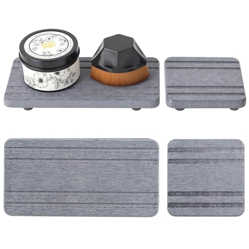 Diatomite Stone Bath Mat,Quick Dry Stone Mat Kitch 4er-Set Abtropfschale aus Stein, wasserabsorbierende Kieselgur-Steinschale for die Spüle, schnelltrocknender Spülbecken-Caddy for Seifenschale, Zahnb von TUOYDJA