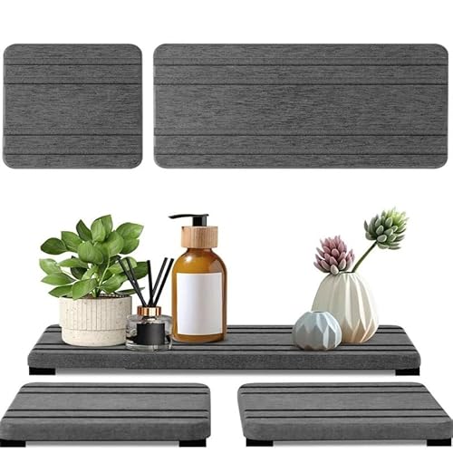Diatomite Stone Bath Mat,Quick Dry Stone Mat Kitch Großes wasserabsorbierendes Steintablett, trocken und ordentlich, Steinspülbeckentablett, sofort trocknendes Waschbecken, Handbadezimmer(Dark grey) von TUOYDJA