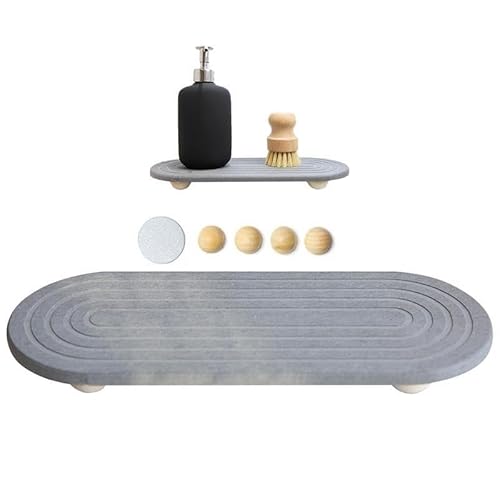 Diatomite Stone Bath Mat,Quick Dry Stone Mat Kitch Wasserabsorbierendes Stein-Thekentablett, schnell trocknend, ordentlich, Kieselgur, Waschbecken, Untersetzer, Küchenschwamm, Handseifenhalter von TUOYDJA