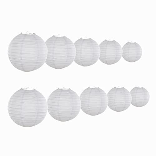 Lampions,Papierlampion 10 teile/los Mix Größe (10 cm, 15 cm, 20 cm, 25 cm, 30 cm) Weißbuch Laternen Papier Ball Lampion for Hochzeitsfeier Urlaub Dekora von TUOYDJA