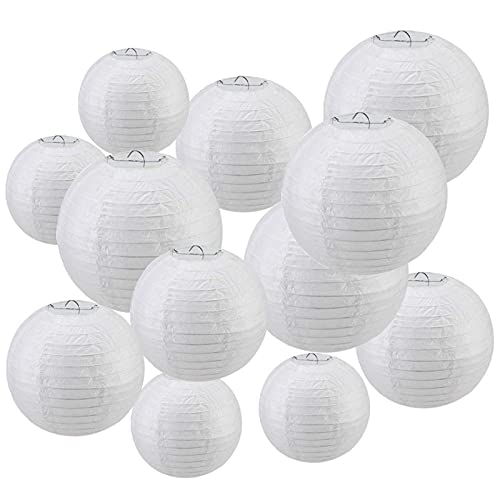 Lampions,Papierlampion 12 stücke Mischgröße Weißbuchlaternen Hängende Papierlaternen für Hochzeitsfest Dekorationen von TUOYDJA