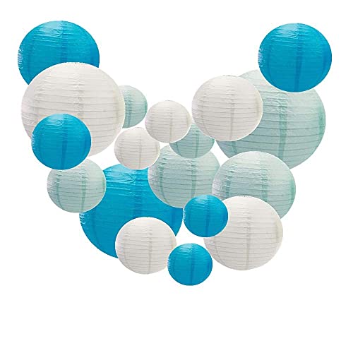 Lampions,Papierlampion 18 Pack 4 "-12" White Blue Light Blue Papierlaterne lanterne Lampion Hochzeit lanterne papier for mariage Partei von TUOYDJA