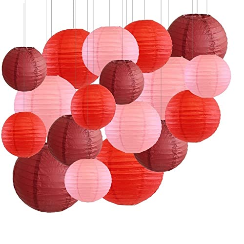 Lampions,Papierlampion 18 stücke rot rosa runde papier laternen dekorative hängende lampe for hochzeitspariten dekor von TUOYDJA