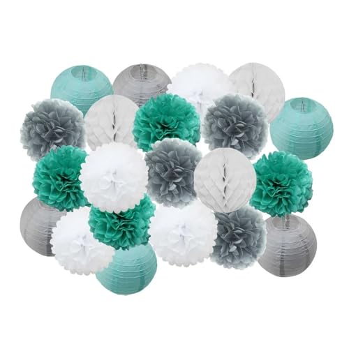 Lampions,Papierlampion 21 teile/satz dekoration blau/grün/rosa feste runde papier laterne party dekor hängende papier handwerk ornament(11) von TUOYDJA