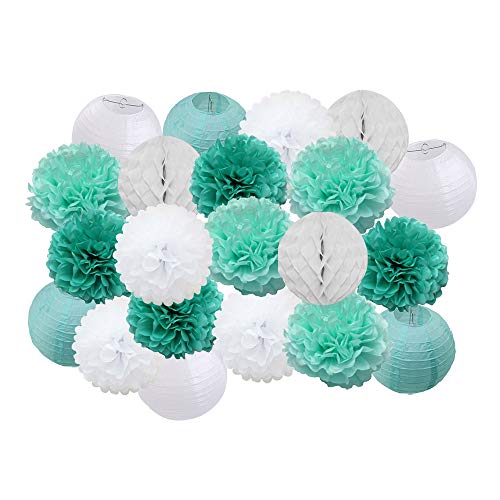 Lampions,Papierlampion 21 teile/satz dekoration blau/grün/rosa feste runde papier laterne party dekor hängende papier handwerk ornament(4) von TUOYDJA