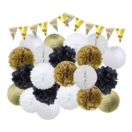 Lampions,Papierlampion 22 teile/satz dekoration gold silber runde papier laterne kinder geburtstag party favorie rosa beige papier pompons(B) von TUOYDJA