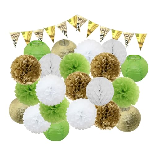 Lampions,Papierlampion 22 teile/satz dekoration gold silber runde papier laterne kinder geburtstag party favorie rosa beige papier pompons(E) von TUOYDJA