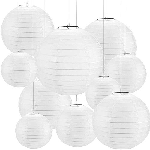 Lampions,Papierlampion 30 Stück 4 Zoll-12 Zoll White Paper Laterne Papier Lampion Hochzeit Party Event hängen Dekor von TUOYDJA
