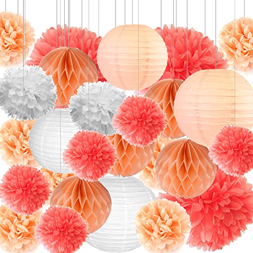 Lampions,Papierlampion 30 Stück 6 "-14" Pfirsich Tissue Paper White Paper Laterne Ball for Hochzeitspartys Hängen Hintergrund Dekor von TUOYDJA