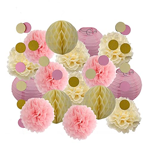 Lampions,Papierlampion Gold Runder Papier Laterne Geburtstag Rosa Wabenkugel Hochzeit Dekor Pompons(Silver Dark Green) von TUOYDJA