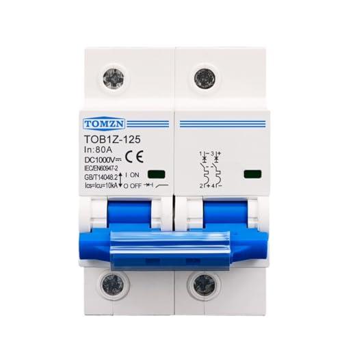 Leitungsschutzschalter,Sicherungsautomat 2P 1000V DC MCB 80A 100A 125A Circuit Breaker for PV System C Kurve Batterie Hauptschalter(100A) von TUOYDJA