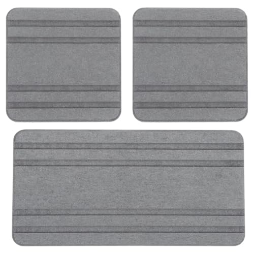 TUOYDJA Diatomite Stone Bath Mat,Quick Dry Stone Mat Kitch 3 PCS Tablett Untersetzer Saugfähigen Trocknen Pad Bad Matte Matten(Dark Grey) von TUOYDJA