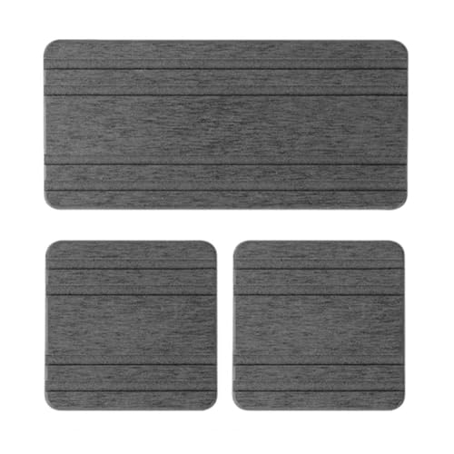 TUOYDJA Diatomite Stone Bath Mat,Quick Dry Stone Mat Kitch 3Pcs Wasser Absorbieren Stein Tablett Schnell Trocknend Waschbecken Abfluss Matte Anti-Rutsch Küche Bad Tabletts Untersetzer(Dark Gray) von TUOYDJA