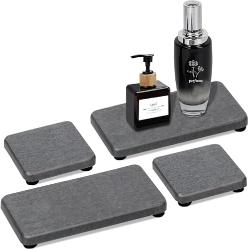 TUOYDJA Diatomite Stone Bath Mat,Quick Dry Stone Mat Kitch 4 Stück schnelltrocknende Seifenschale aus Kieselgurstein for Küche und Bad, Schminktischablage, wasserabsorbierender Untersetzer(Dark Gray) von TUOYDJA