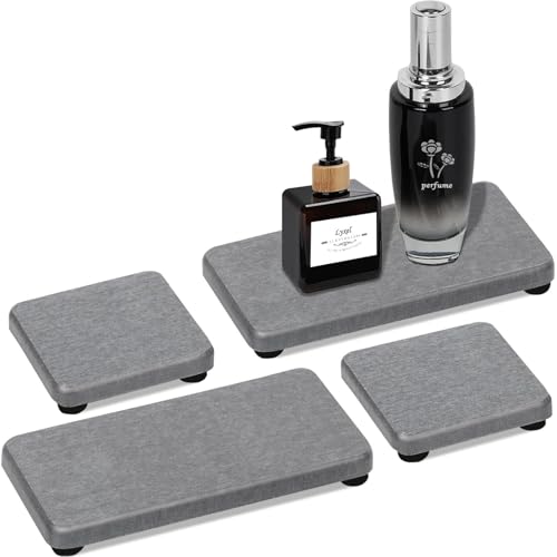 TUOYDJA Diatomite Stone Bath Mat,Quick Dry Stone Mat Kitch 4 Stück schnelltrocknende Seifenschale aus Kieselgurstein for Küche und Bad, Schminktischablage, wasserabsorbierender Untersetzer(Gray) von TUOYDJA
