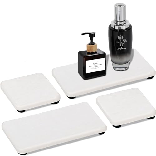 TUOYDJA Diatomite Stone Bath Mat,Quick Dry Stone Mat Kitch 4 Stück schnelltrocknende Seifenschale aus Kieselgurstein for Küche und Bad, Schminktischablage, wasserabsorbierender Untersetzer(White) von TUOYDJA