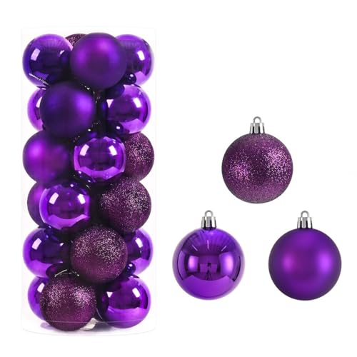 TUOYDJA Weihnachtsdeko,Christmas Decoration 24 Stücke 3cm Weihnachtskugeln Christbaumschmuck Kugeln Weihnachtsbehang Baumanhänger Home Party Weihnachtsbaum Dekor Neujahrsgeschenk(Purple) von TUOYDJA
