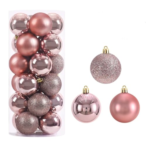 TUOYDJA Weihnachtsdeko,Christmas Decoration 24 Stücke 3cm Weihnachtskugeln Christbaumschmuck Kugeln Weihnachtsbehang Baumanhänger Home Party Weihnachtsbaum Dekor Neujahrsgeschenk(Rose Gold) von TUOYDJA