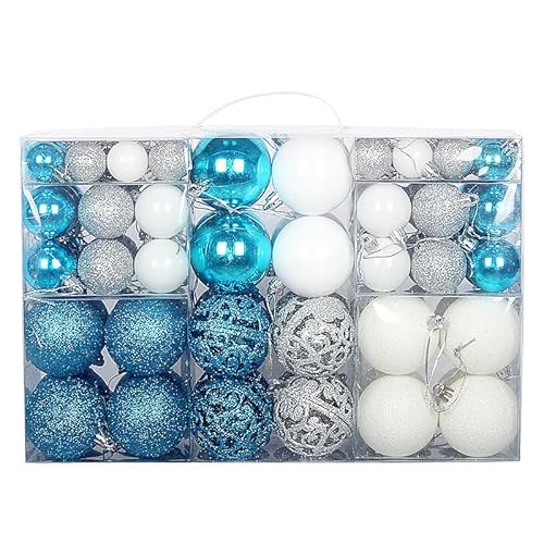 TUOYDJA Weihnachtsdeko,Christmas Decoration Weihnachtskugeln 3-6cm 100 Stück/Set Ornament Ball Party Hausgarten Dekoration for Weihnachtsbaum(Sliver Blue White) von TUOYDJA