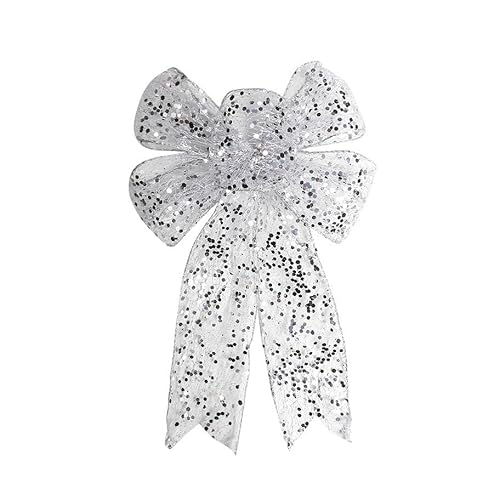 TUOYDJA Weihnachtsdeko,Christmas Decoration Weihnachtsschleifenband Mesh Weihnachten Gold Pailletten Dekoband Weihnachtsbaum Dekoration Geschenk Dekor(1pc,Silver) von TUOYDJA
