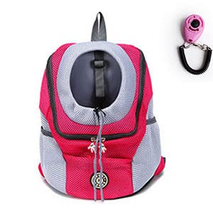 Tragetasche Hund,Hundetragetasche Doppelter Schulter Hundeträger Rucksack mit Pet Clicker Outdoor atmungsaktive Hundebeutel Frontnetz for Reisen for Kitty-Welpen(Rose Red,S) von TUOYDJA