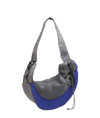 Tragetasche Hund,Hundetragetasche Mesh Haustier Hundeträger Outdoor Reise Handtasche Beutel Atmungsaktive Oxford Single Umhängetasche Sling Comfort Travel(Dark Blue,L) von TUOYDJA