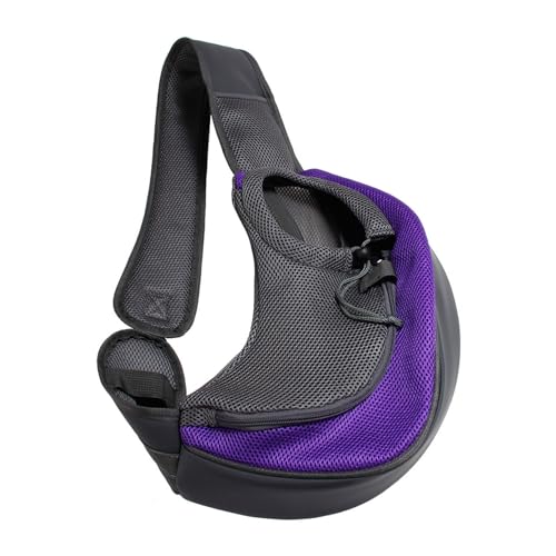 Tragetasche Hund,Hundetragetasche Mesh Haustier Hundeträger Outdoor Reise Handtasche Beutel Atmungsaktive Oxford Single Umhängetasche Sling Comfort Travel(Purple,L) von TUOYDJA