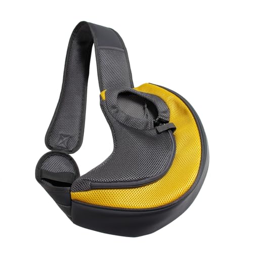 Tragetasche Hund,Hundetragetasche Mesh Haustier Hundeträger Outdoor Reise Handtasche Beutel Atmungsaktive Oxford Single Umhängetasche Sling Comfort Travel(Yellow,L) von TUOYDJA