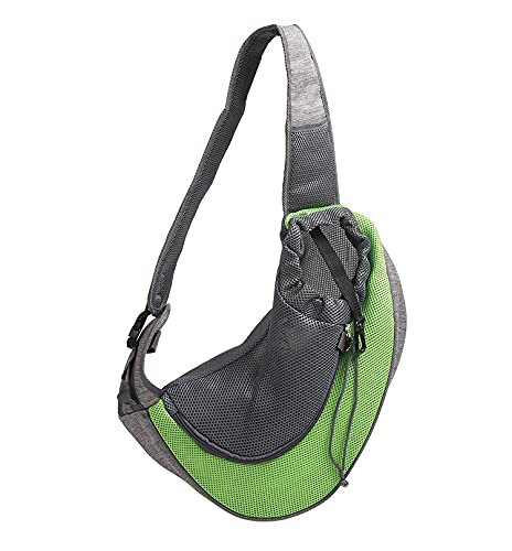 Tragetasche Hund,Hundetragetasche Outdoor Reise Haustier Puppy Carrier Handtasche Tasche Mesh Oxford Einzelner Umhängetasche Sling Comfort Reisen(1 Green,L) von TUOYDJA
