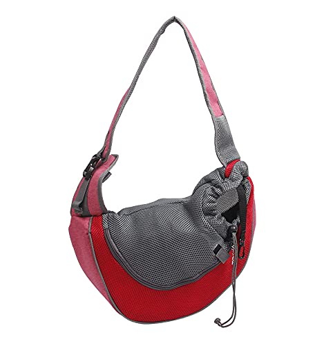 Tragetasche Hund,Hundetragetasche Outdoor Reise Haustier Puppy Carrier Handtasche Tasche Mesh Oxford Einzelner Umhängetasche Sling Comfort Reisen(1 Red,L) von TUOYDJA