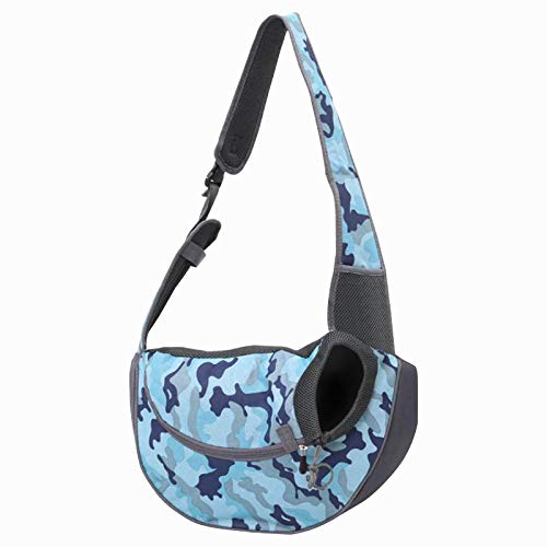 Tragetasche Hund,Hundetragetasche Outdoor Reise Haustier Puppy Carrier Handtasche Tasche Mesh Oxford Einzelner Umhängetasche Sling Comfort Reisen(Camouflage Blue,L) von TUOYDJA